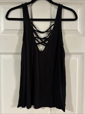Divided Black Crisscross Back Tank Top